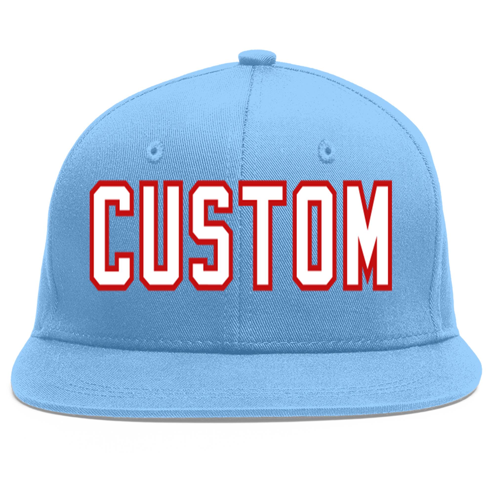 Custom Light Blue White-Red Flat Eaves Sport Baseball Cap