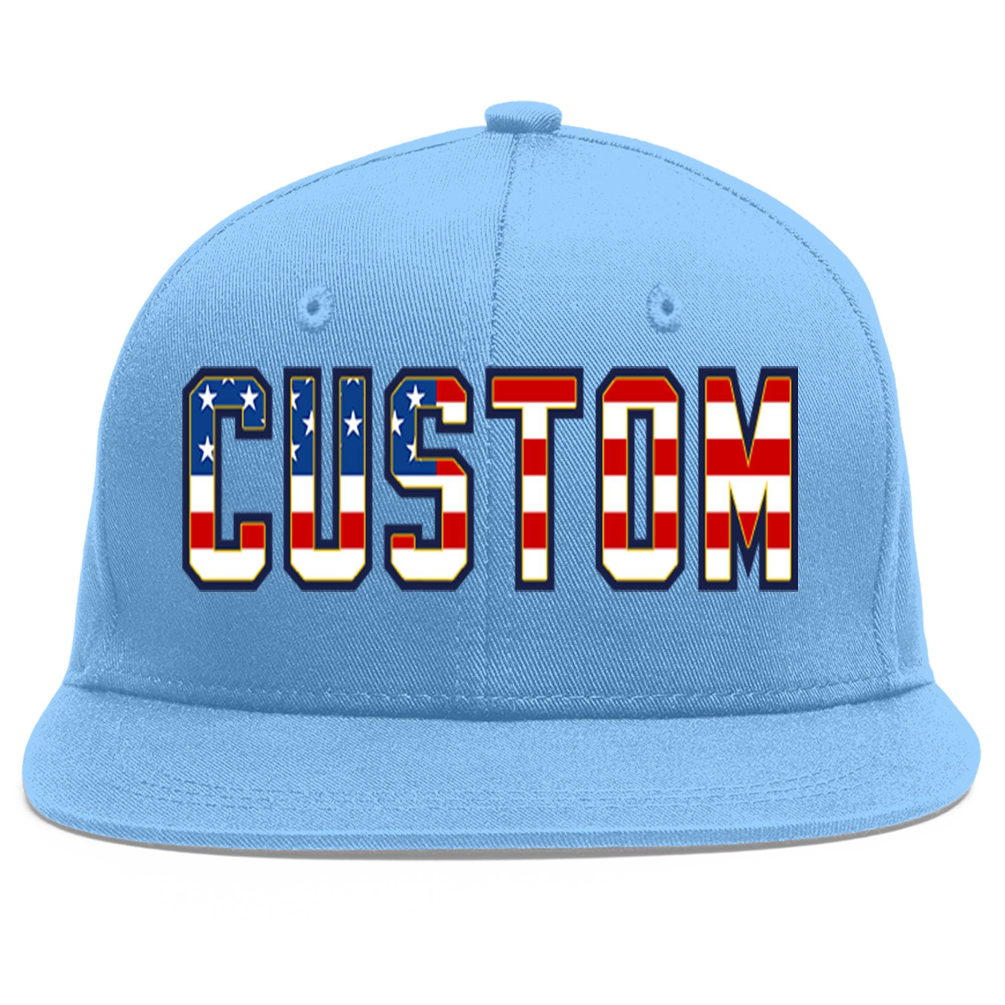 Custom Light Blue Vintage USA Flag-Gold Flat Eaves Sport Baseball Cap