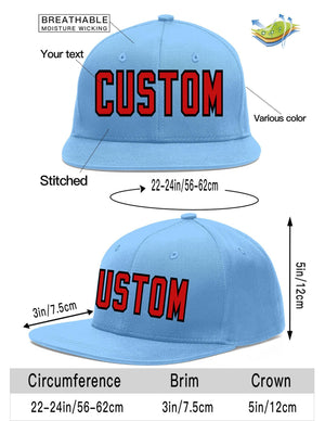 Custom Light Blue Red-Black Flat Eaves Sport Baseball Cap