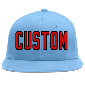 Custom Light Blue Red-Black Flat Eaves Sport Baseball Cap