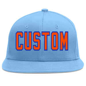 Casquette de baseball personnalisée bleu clair orange-royal Flat Eaves Sport