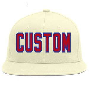 Custom Cream Red-Royal Flat Eaves Sport Baseball Cap