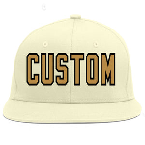 Custom Cream Old Gold-Black Flat Eaves Sport Baseball Cap