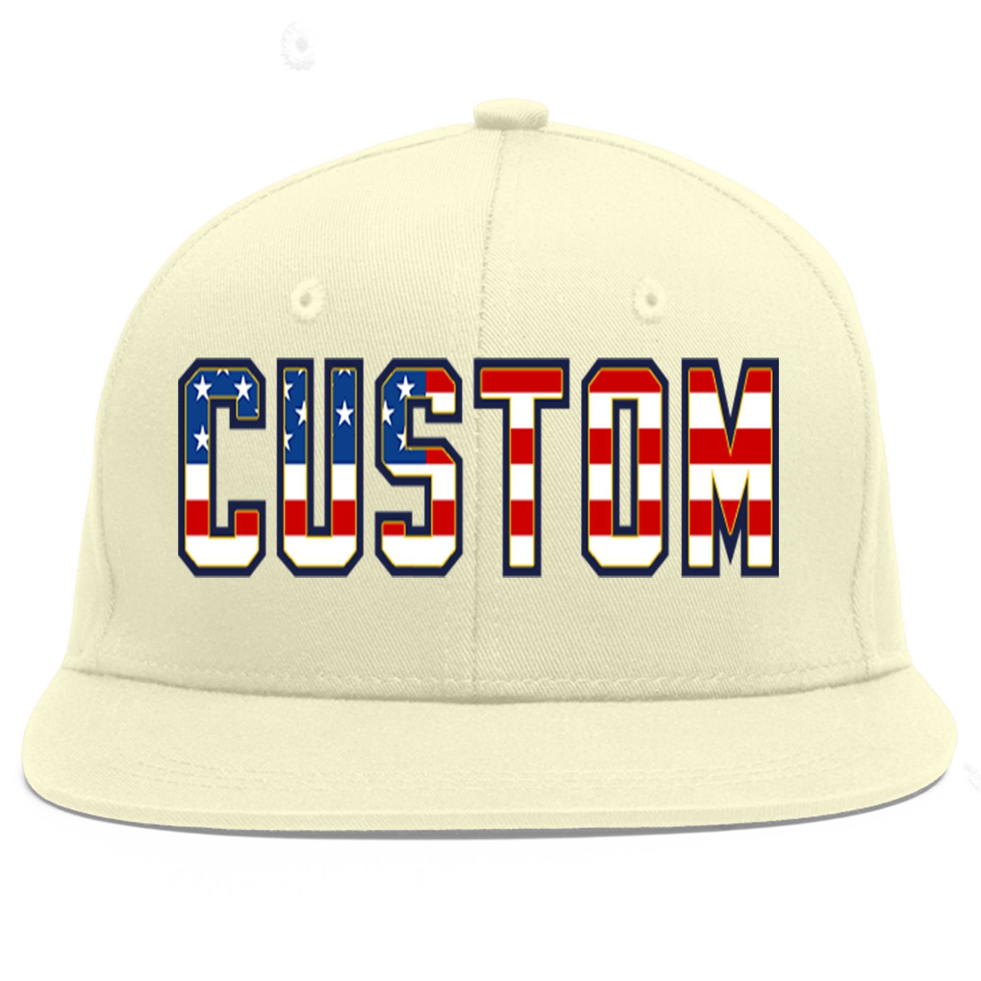 Custom Cream Vintage USA Flag-Gold Flat Eaves Sport Baseball Cap