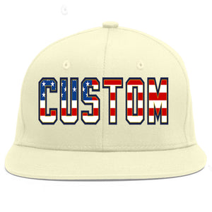 Custom Cream Vintage USA Flag-Gold Flat Eaves Sport Baseball Cap