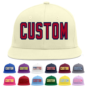 Custom Cream Red-Navy Flat Eaves Sport Baseball Cap