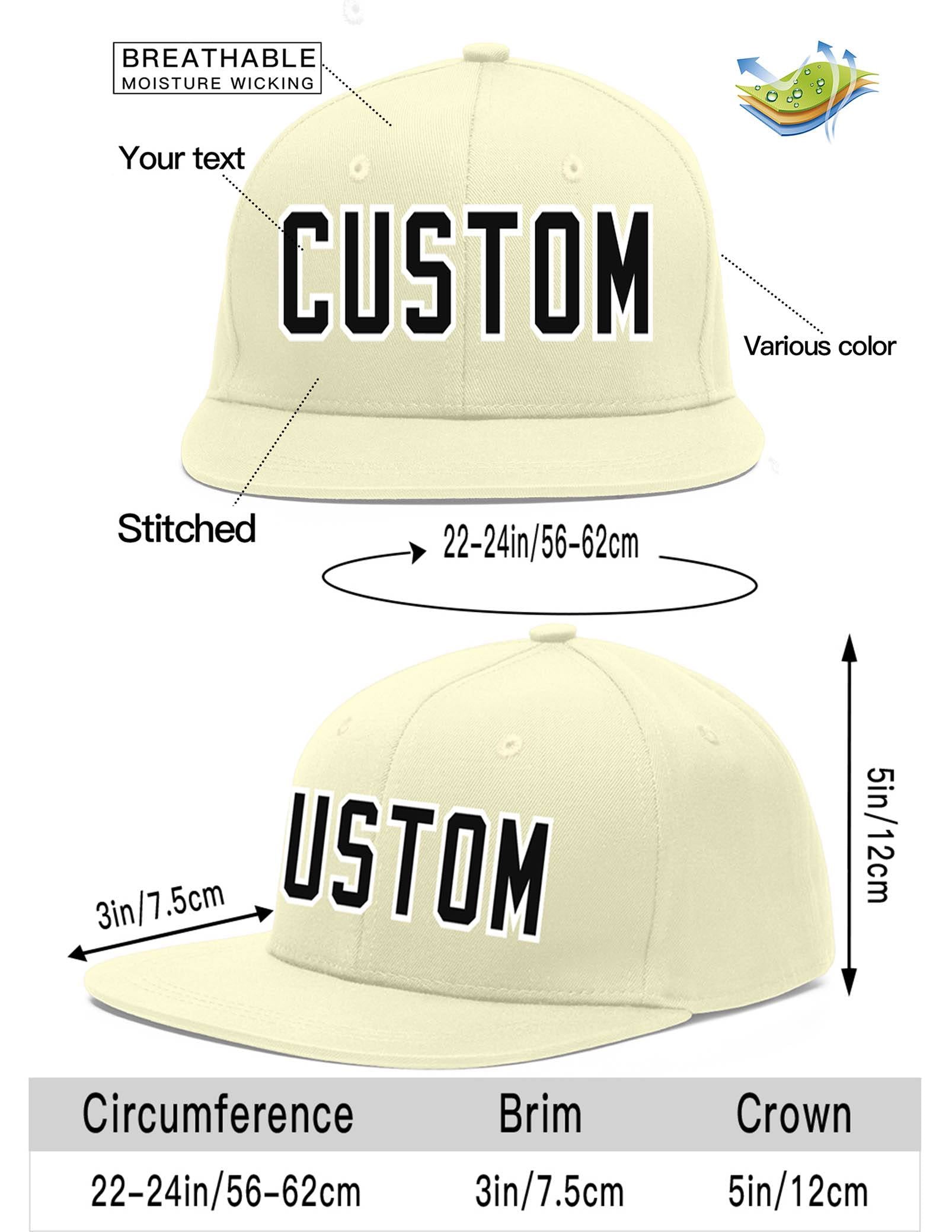 Custom Cream Black-White Flat Eaves Sport Baseball Cap