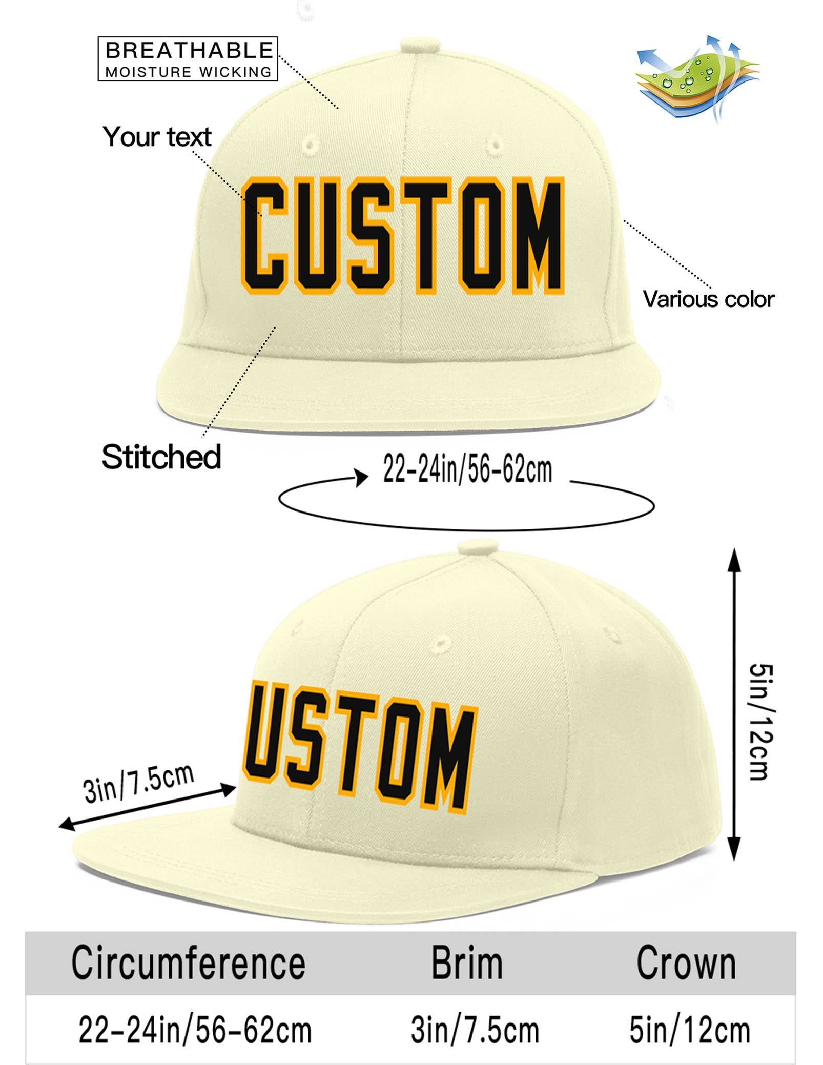 Custom Cream Black-Yellow Flat Eaves Sport Baseball Cap