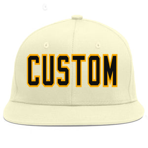 Custom Cream Black-Yellow Flat Eaves Sport Baseball Cap