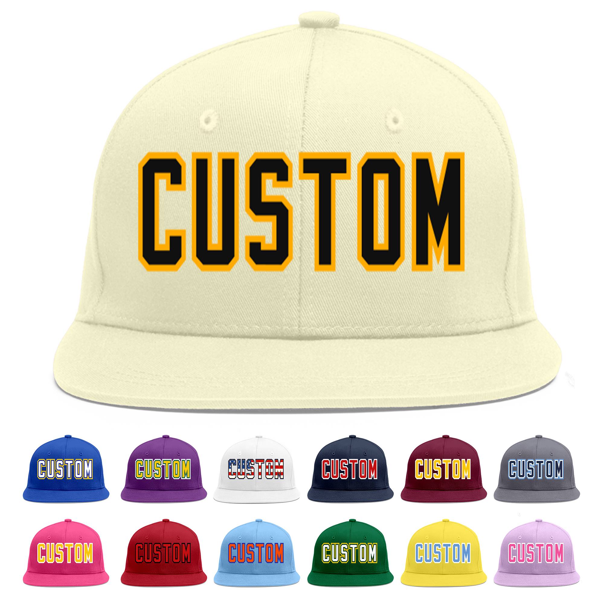 Casquette de baseball sport plate Eaves crème personnalisée noir-jaune