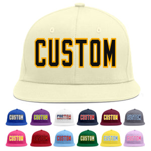 Custom Cream Black-Yellow Flat Eaves Sport Baseball Cap