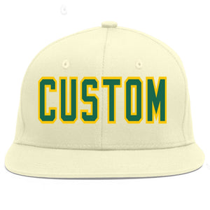 Custom Cream Kelly Green-Gold Flat Eaves Sport Baseball Cap