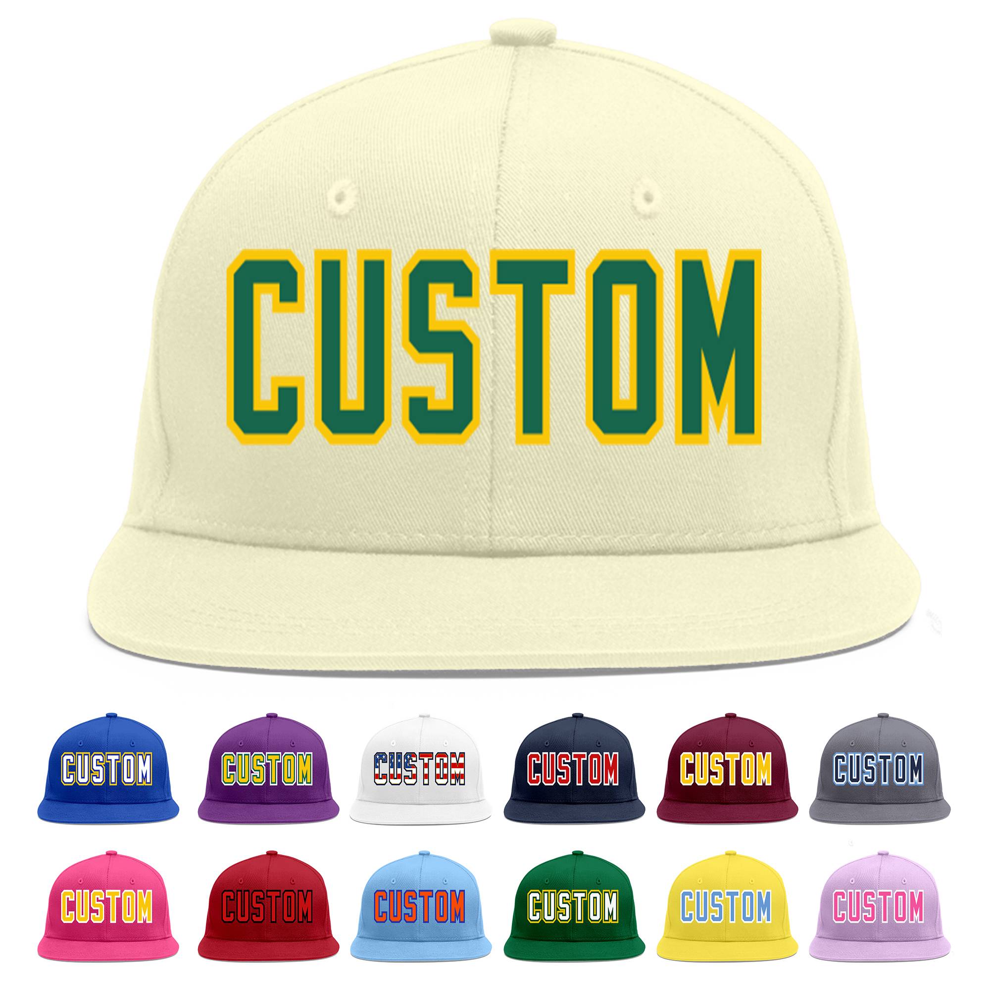 Casquette de baseball personnalisée Kelly Green-Gold Flat Eaves Sport