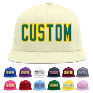 Custom Cream Kelly Green-Gold Flat Eaves Sport Baseball Cap