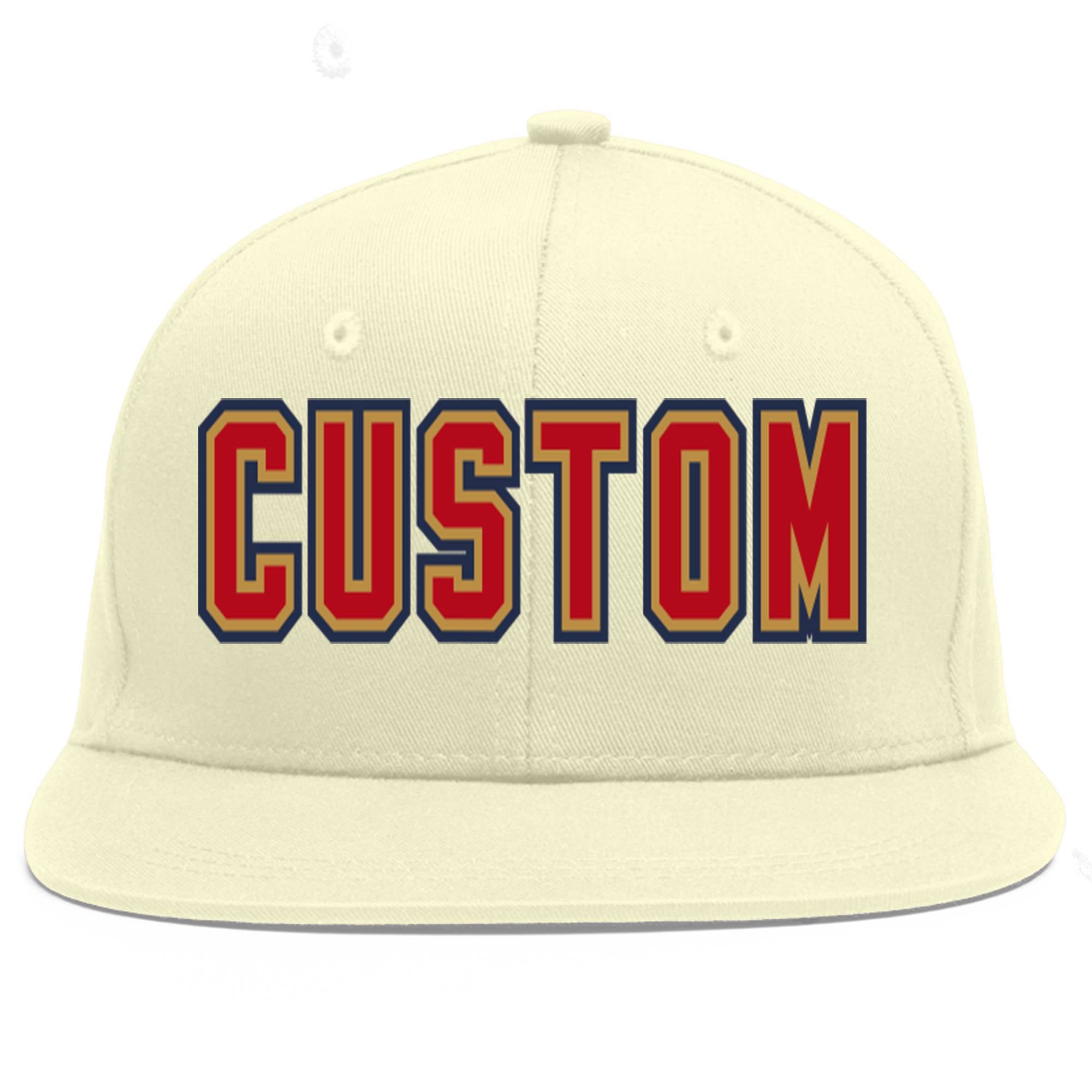 Custom Cream Red-Old Gold Flat Eaves Sport Baseball Cap