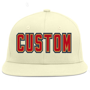 Custom Cream Red-Old Gold Flat Eaves Sport Baseball Cap