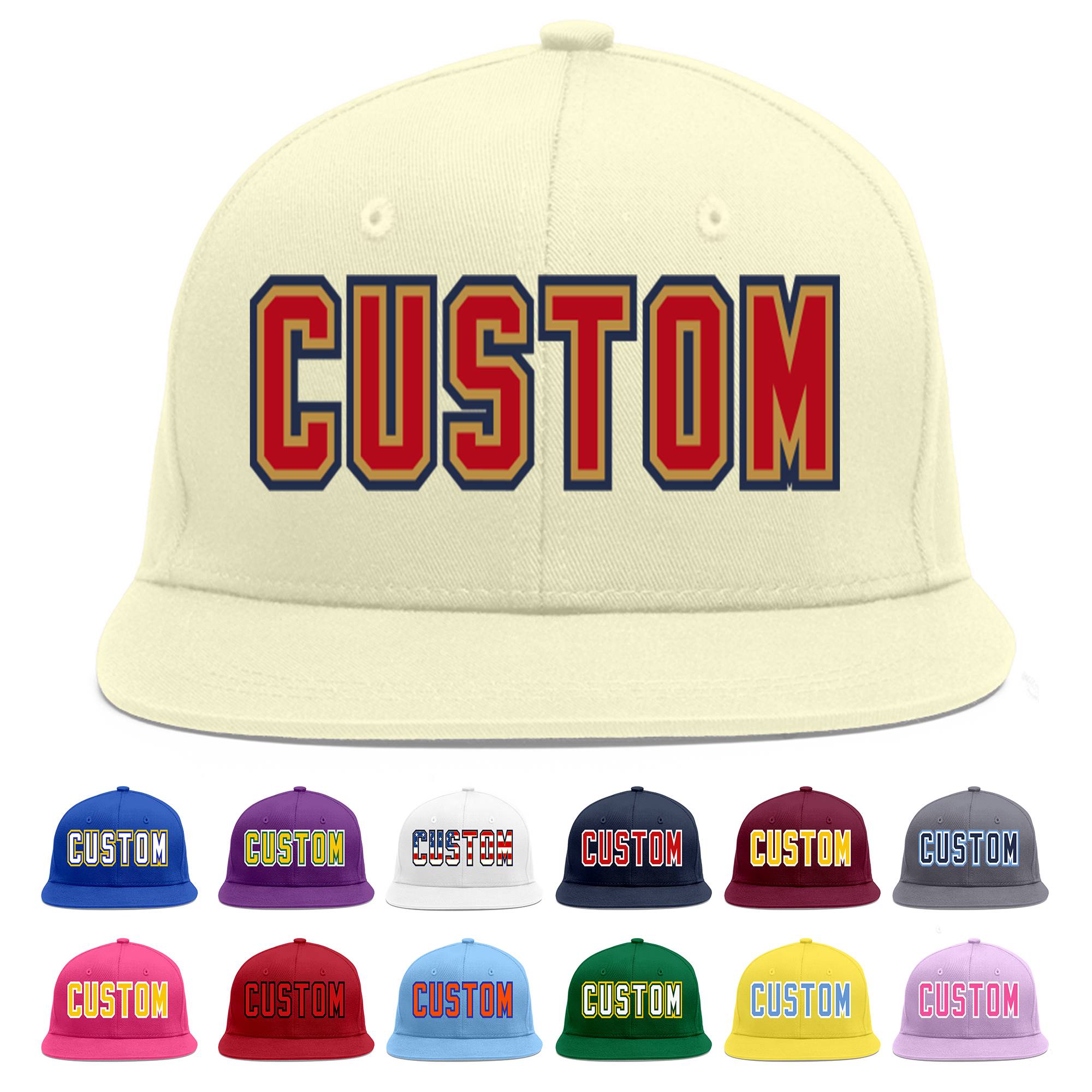 Custom Cream Red-Old Gold Flat Eaves Sport Baseball Cap