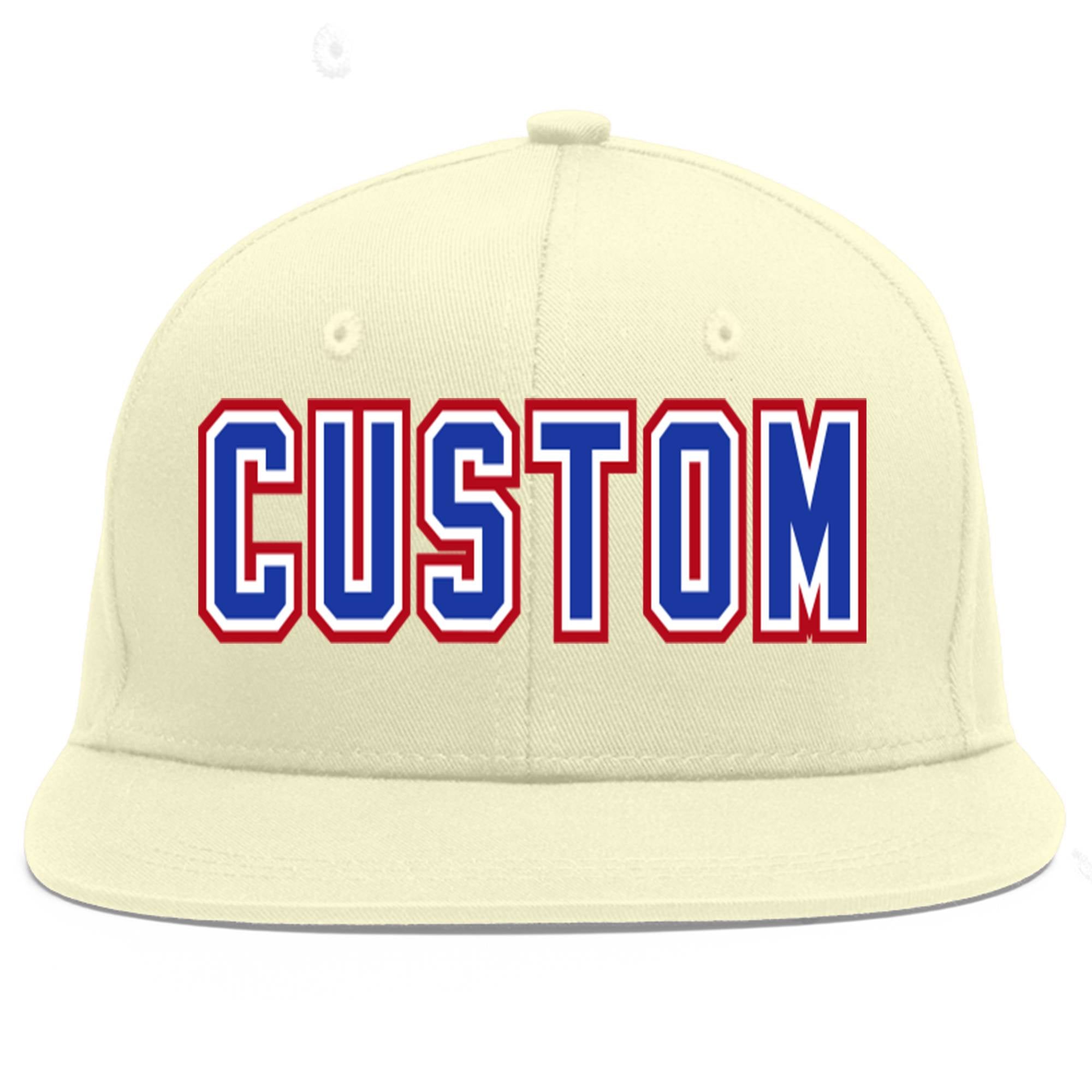 Custom Cream Royal-White Flat Eaves Sport Baseball Cap