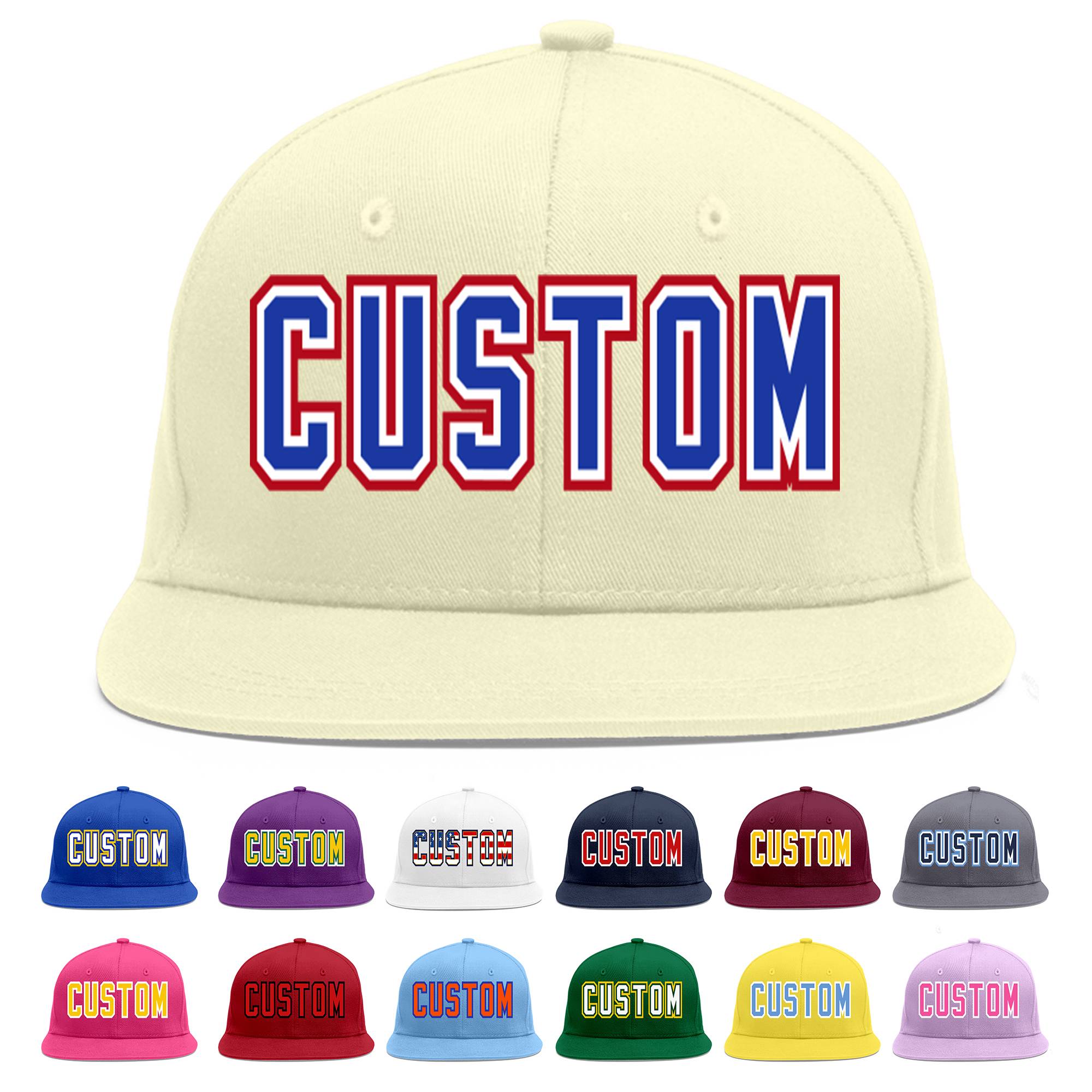 Custom Cream Royal-White Flat Eaves Sport Baseball Cap