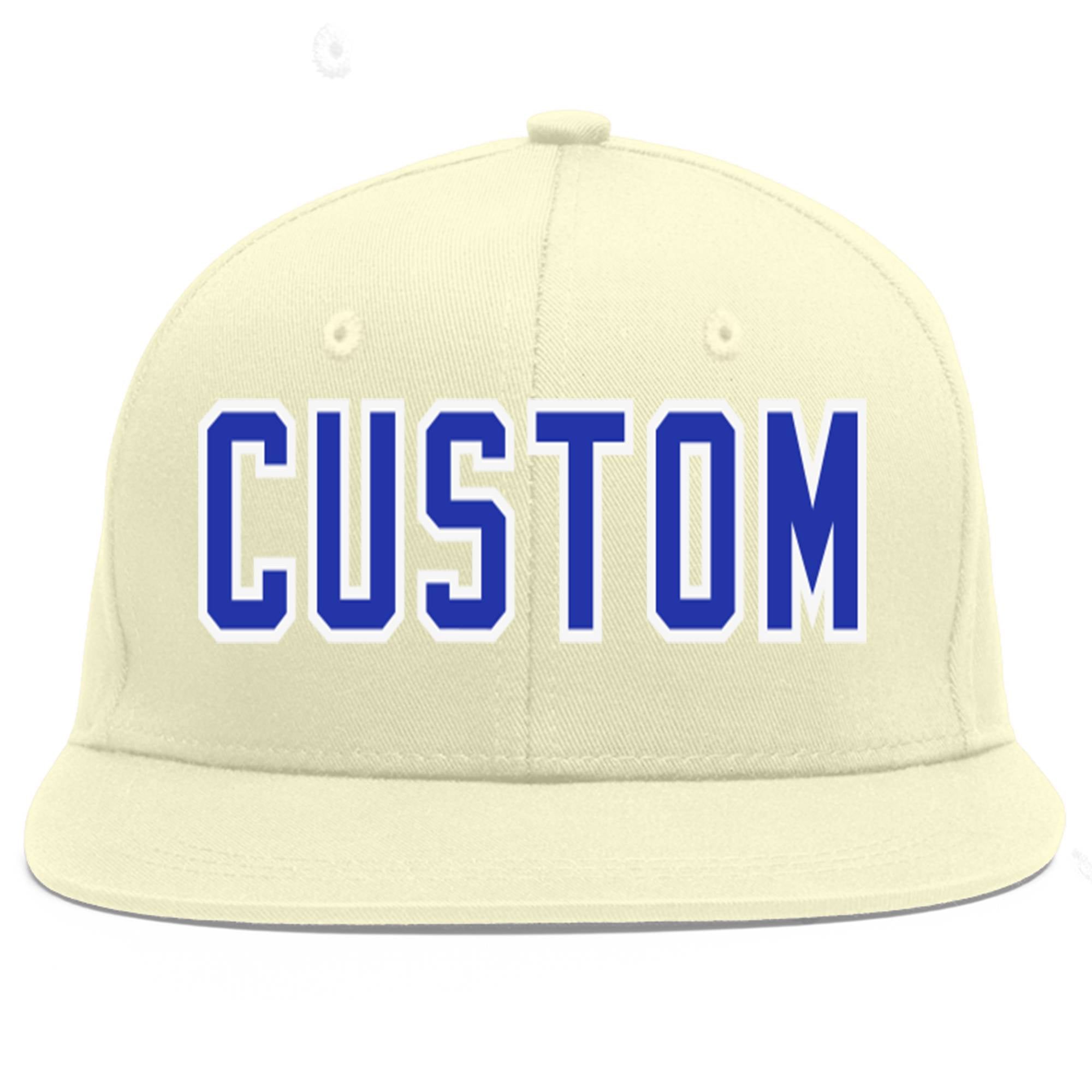 Custom Cream Royal-White Flat Eaves Sport Baseball Cap