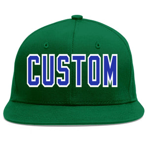 Casquette de baseball sport personnalisée vert Royal-White Flat Eaves