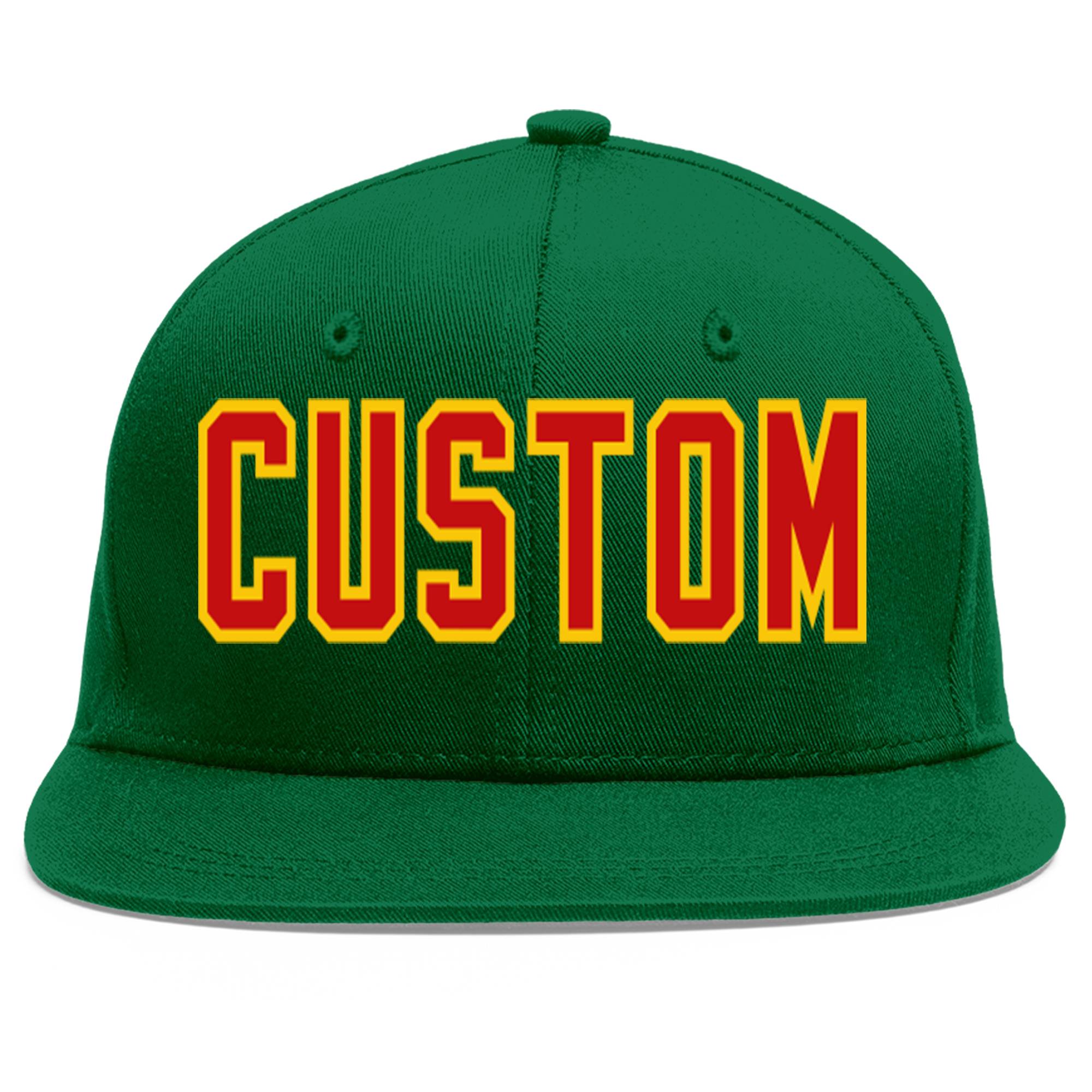 Custom Green Red-Yellow Flat Eaves Sport Baseball Cap