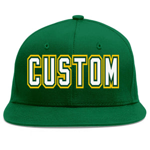 Custom Green White-Kelly Green Flat Eaves Sport Baseball Cap