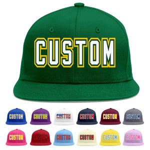 Custom Green White-Kelly Green Flat Eaves Sport Baseball Cap