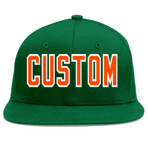 Custom Green Orange-White Flat Eaves Sport Baseball Cap