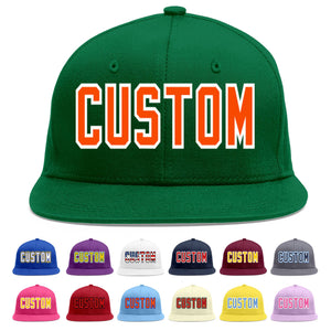 Custom Green Orange-White Flat Eaves Sport Baseball Cap