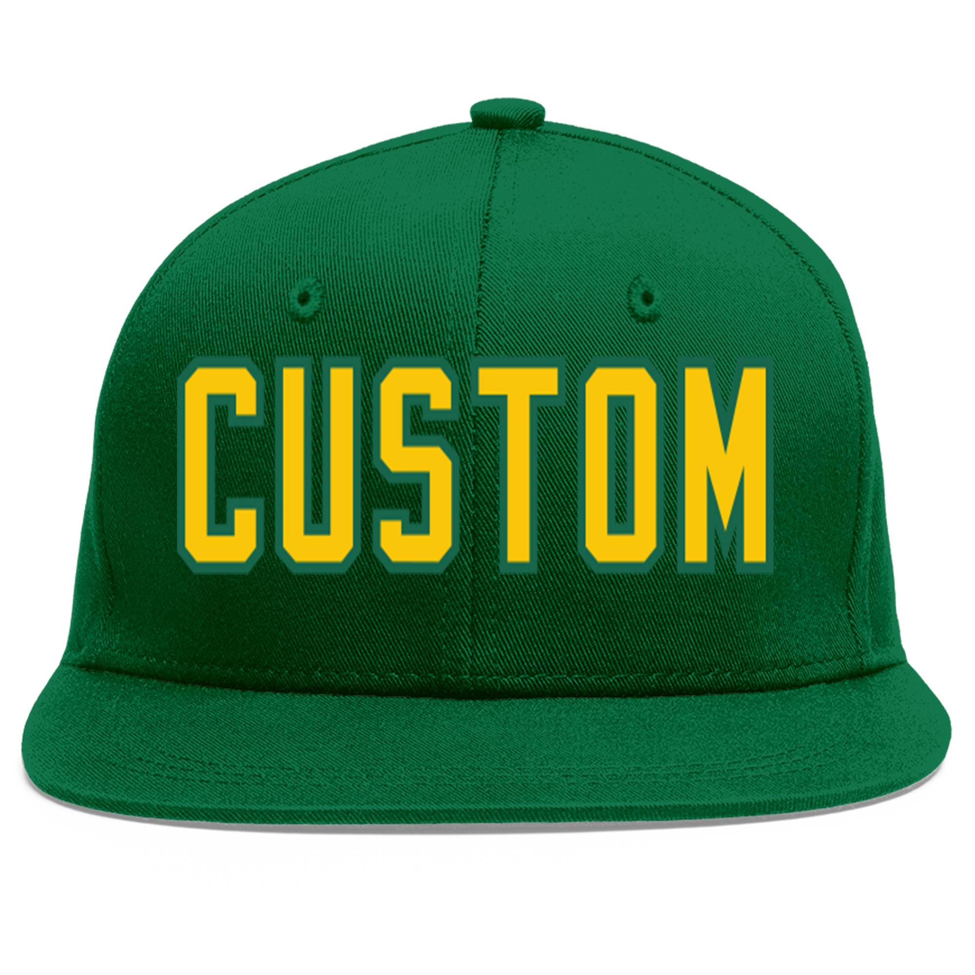 Casquette de baseball sport personnalisée vert Gold-Kelly Green Flat Eaves