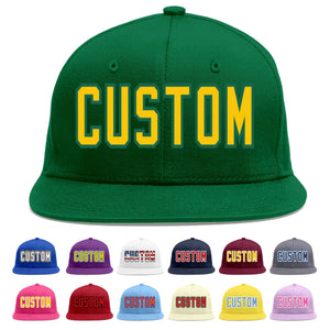 Casquette de baseball sport personnalisée vert Gold-Kelly Green Flat Eaves