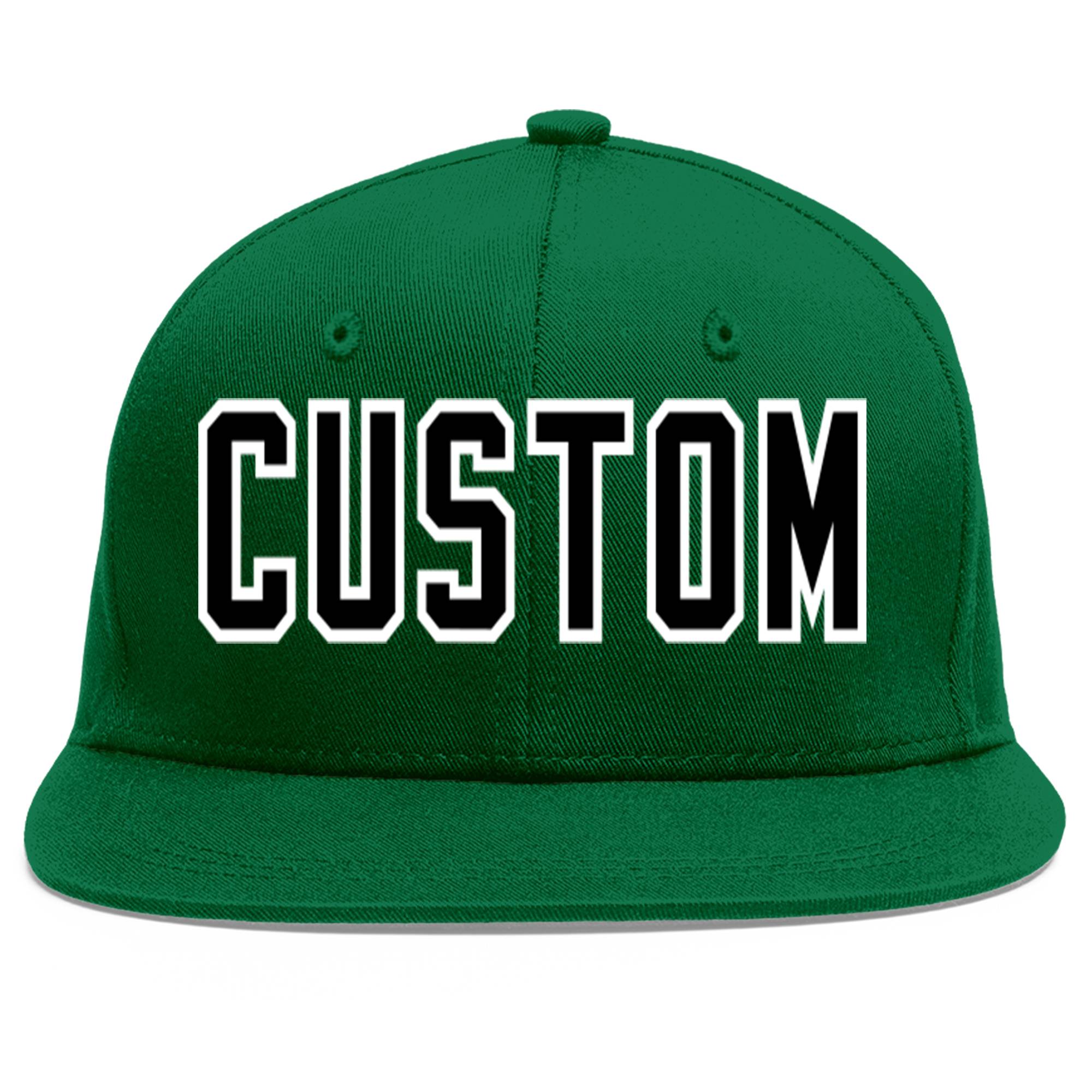 Custom Green Black-White Flat Eaves Sport Baseball Cap