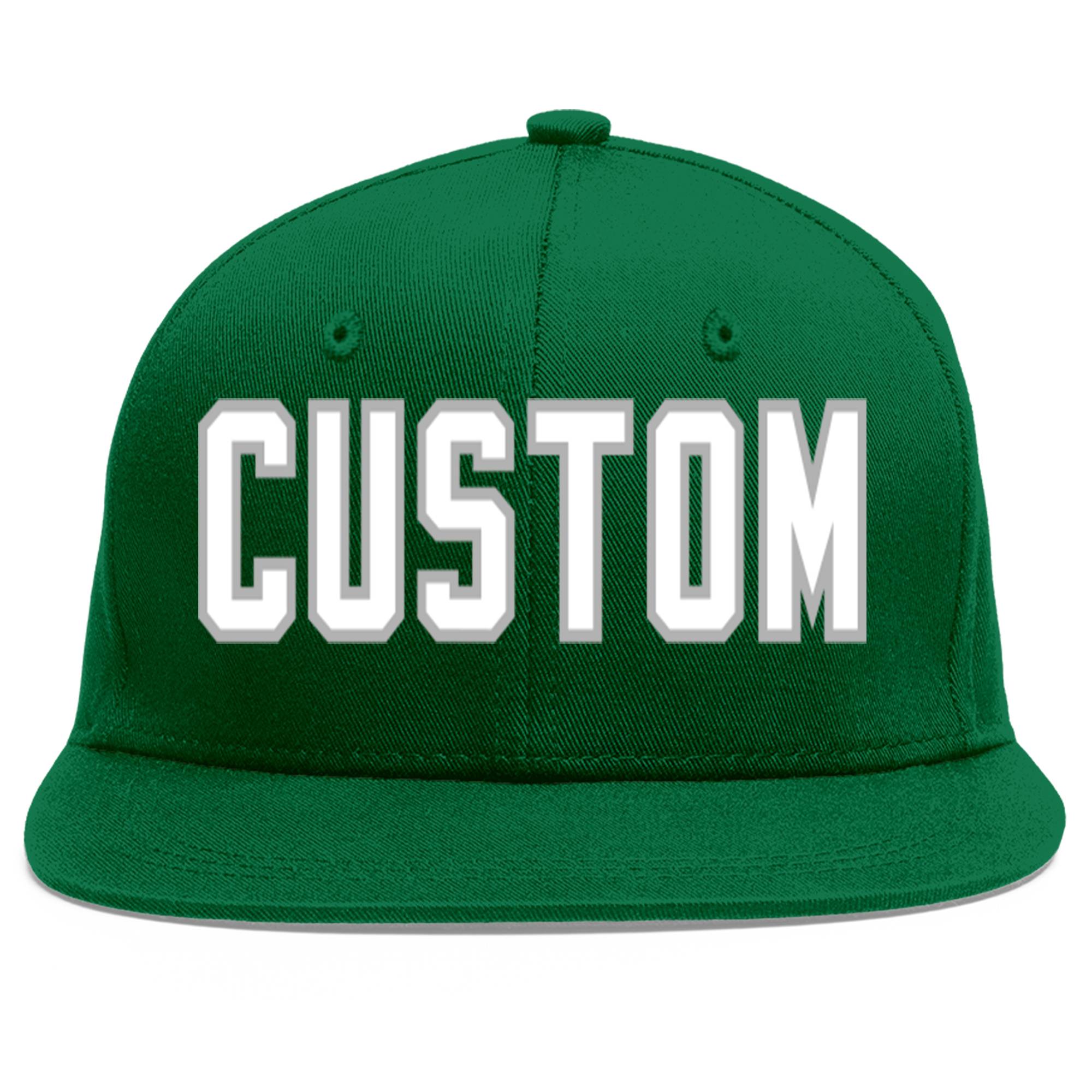 Custom Green White-Gray Flat Eaves Sport Baseball Cap