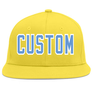 Custom Light Gold Light Blue-White Flat Eaves Sport Baseball Cap