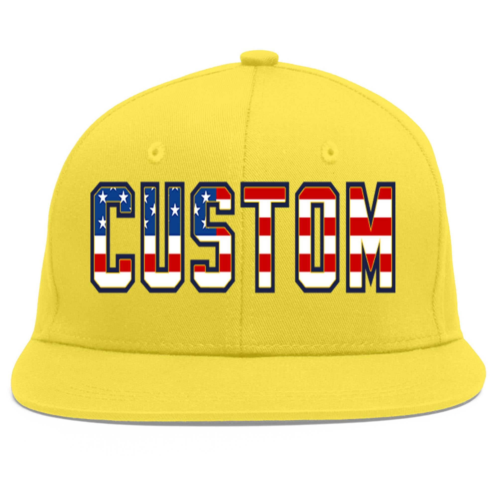 Custom Light Gold Vintage USA Flag-Gold Flat Eaves Sport Baseball Cap