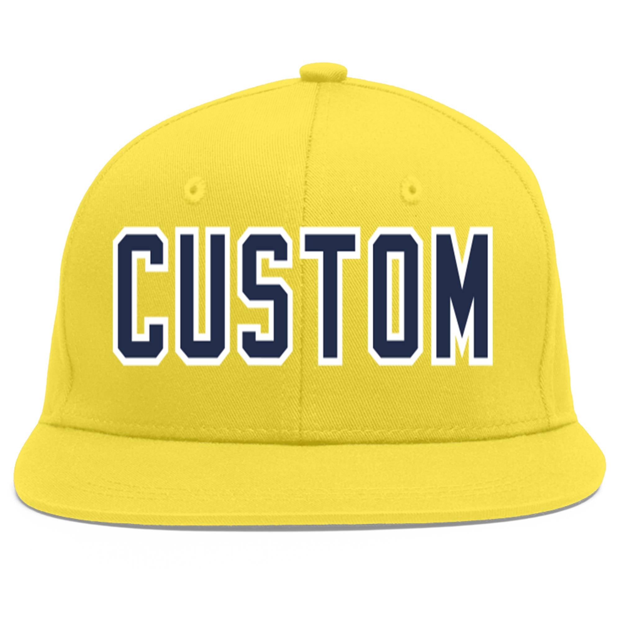 Custom Light Gold Navy-White Flat Eaves Sport Baseball Cap