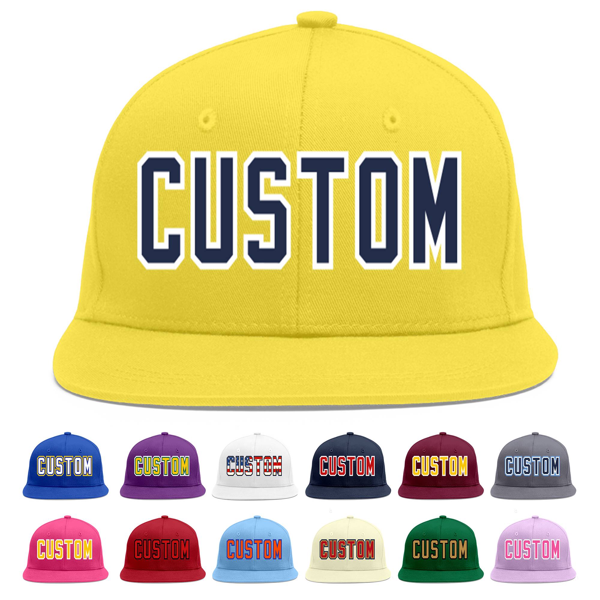 Custom Light Gold Navy-White Flat Eaves Sport Baseball Cap