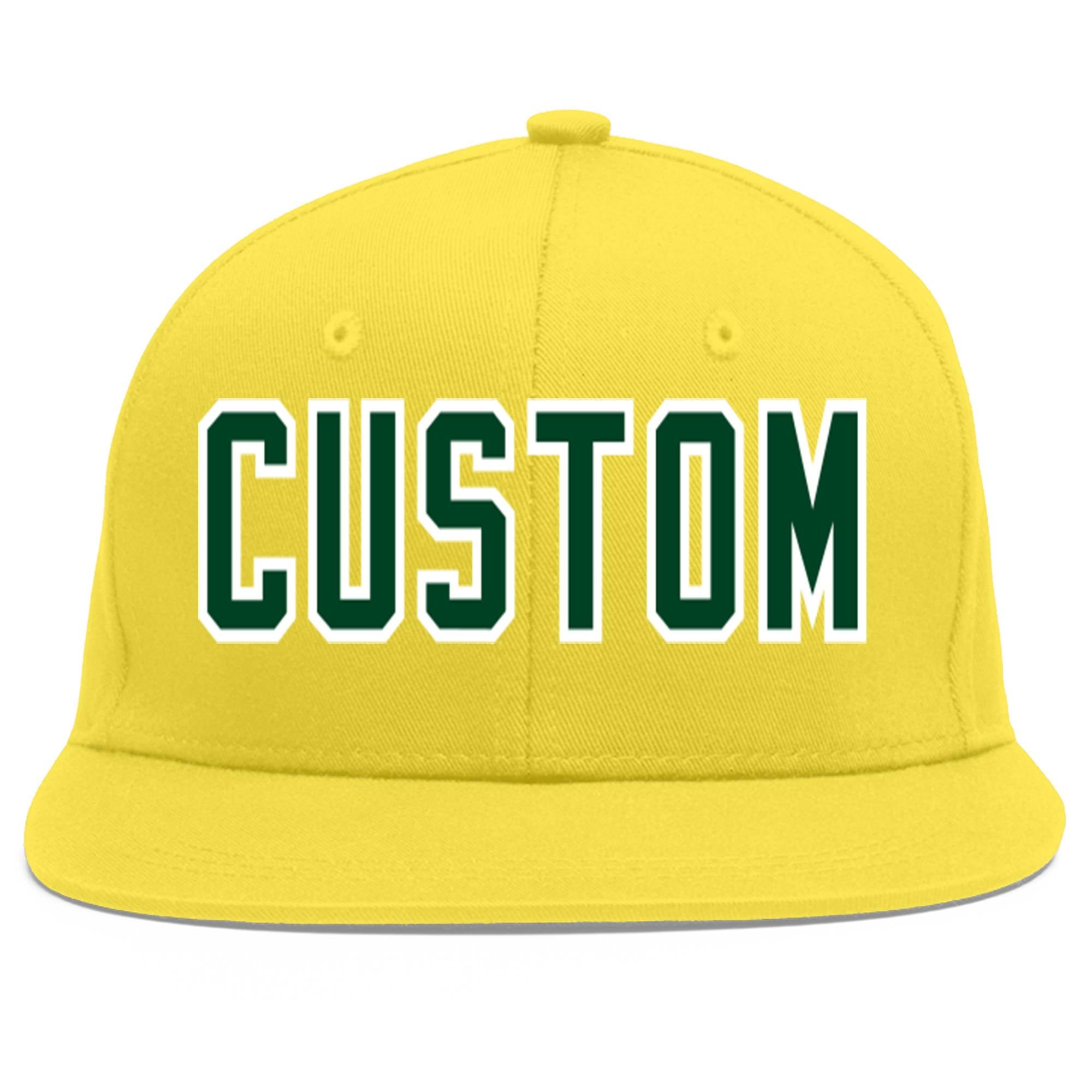 Custom Light Gold Green-White Flat Eaves Sport Baseball Cap