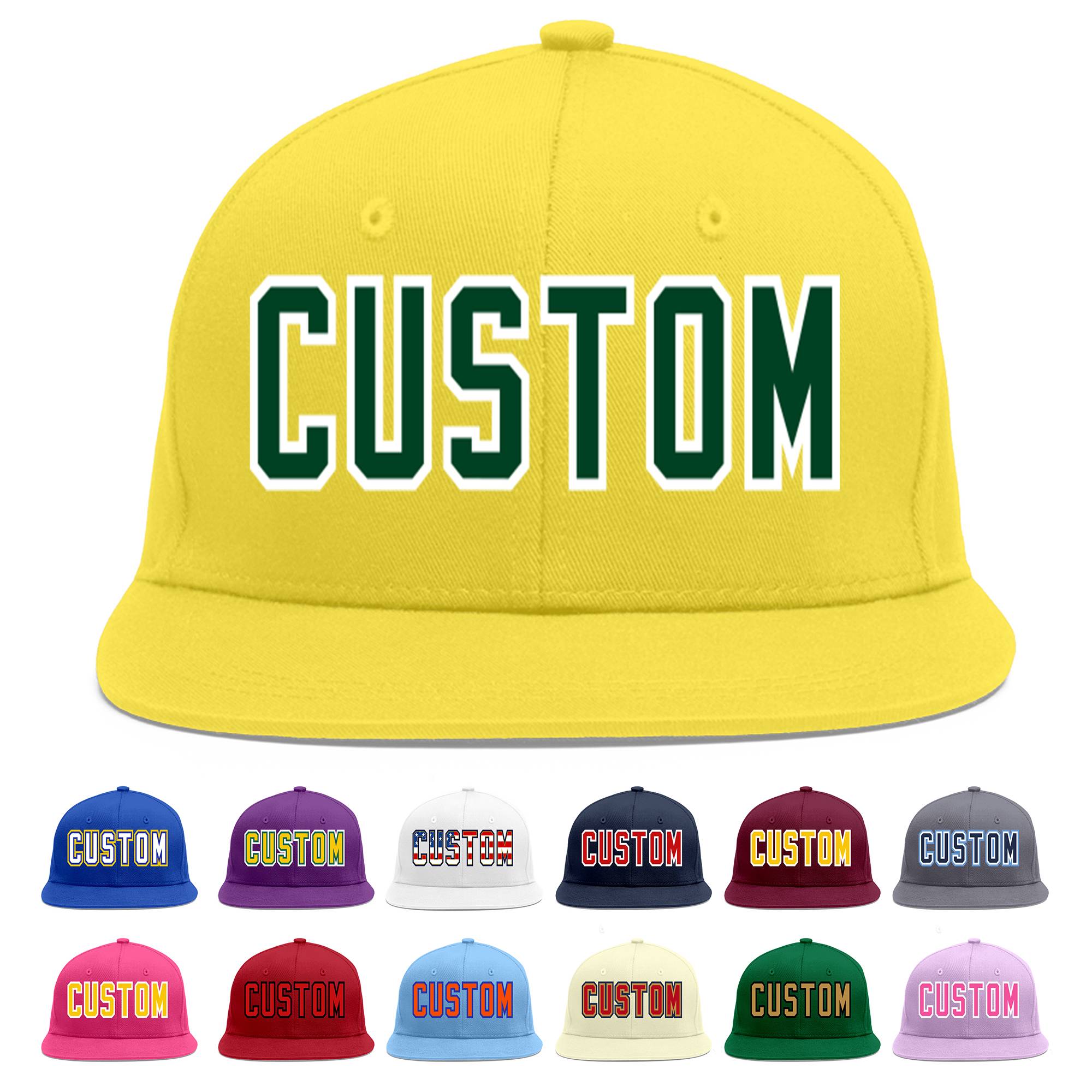 Custom Light Gold Green-White Flat Eaves Sport Baseball Cap