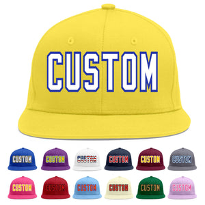 Custom Light Gold White-Royal Flat Eaves Sport Baseball Cap