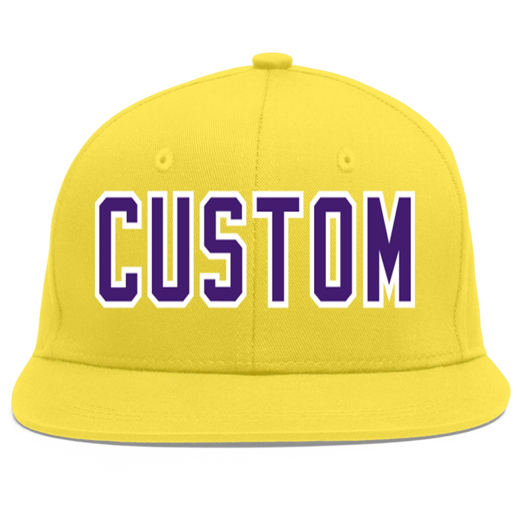 Custom Light Gold purple-White Flat Eaves Sport Baseball Cap