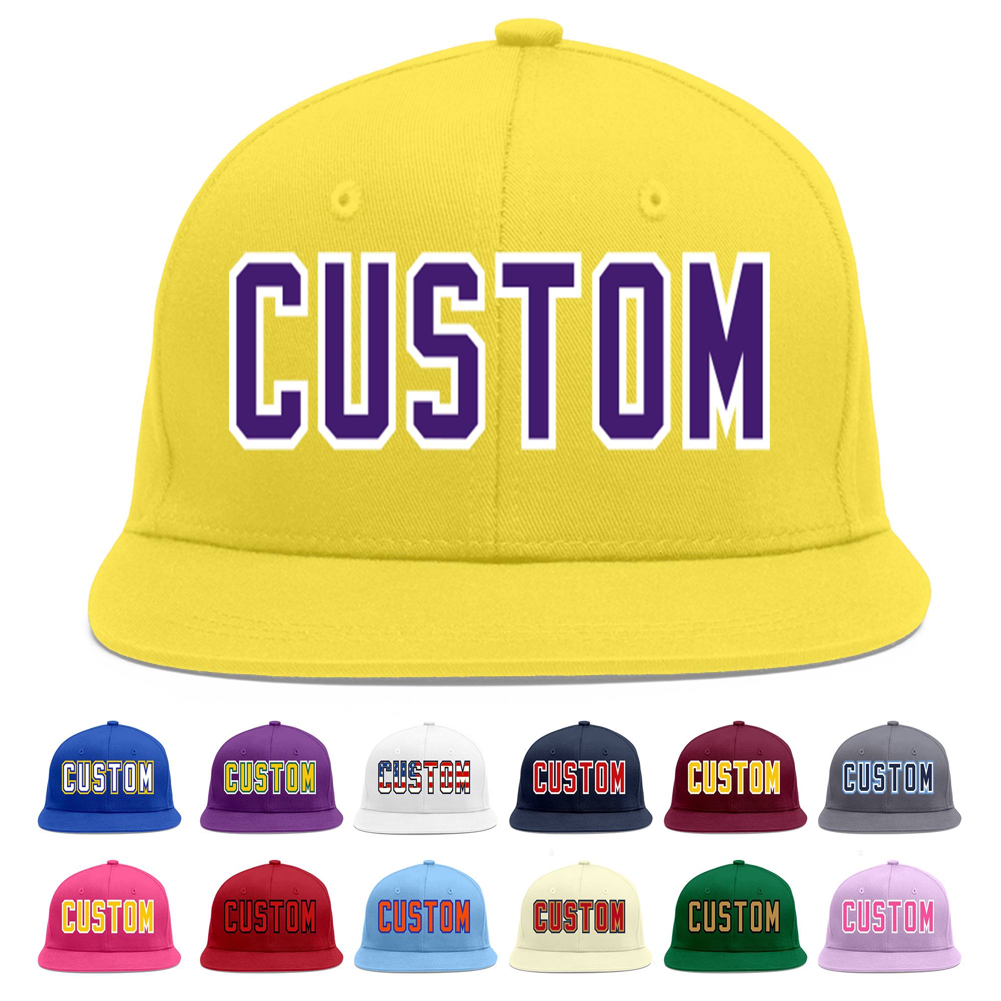 Custom Light Gold purple-White Flat Eaves Sport Baseball Cap