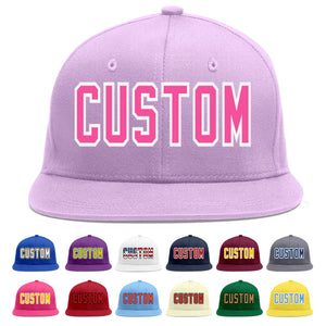 Custom Light Purple Pink-White Flat Eaves Sport Baseball Cap