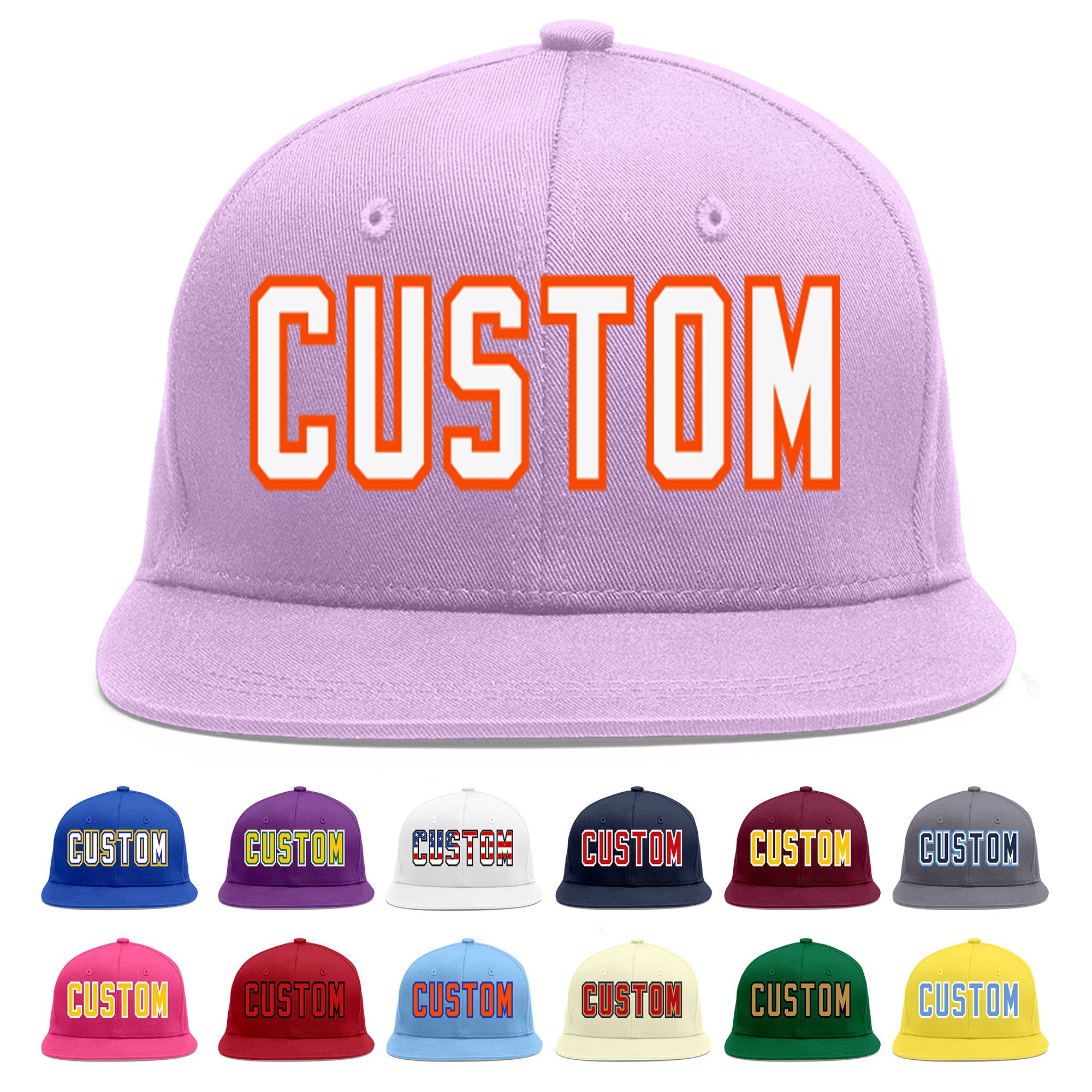 Custom Light Purple White-Orange Flat Eaves Sport Baseball Cap