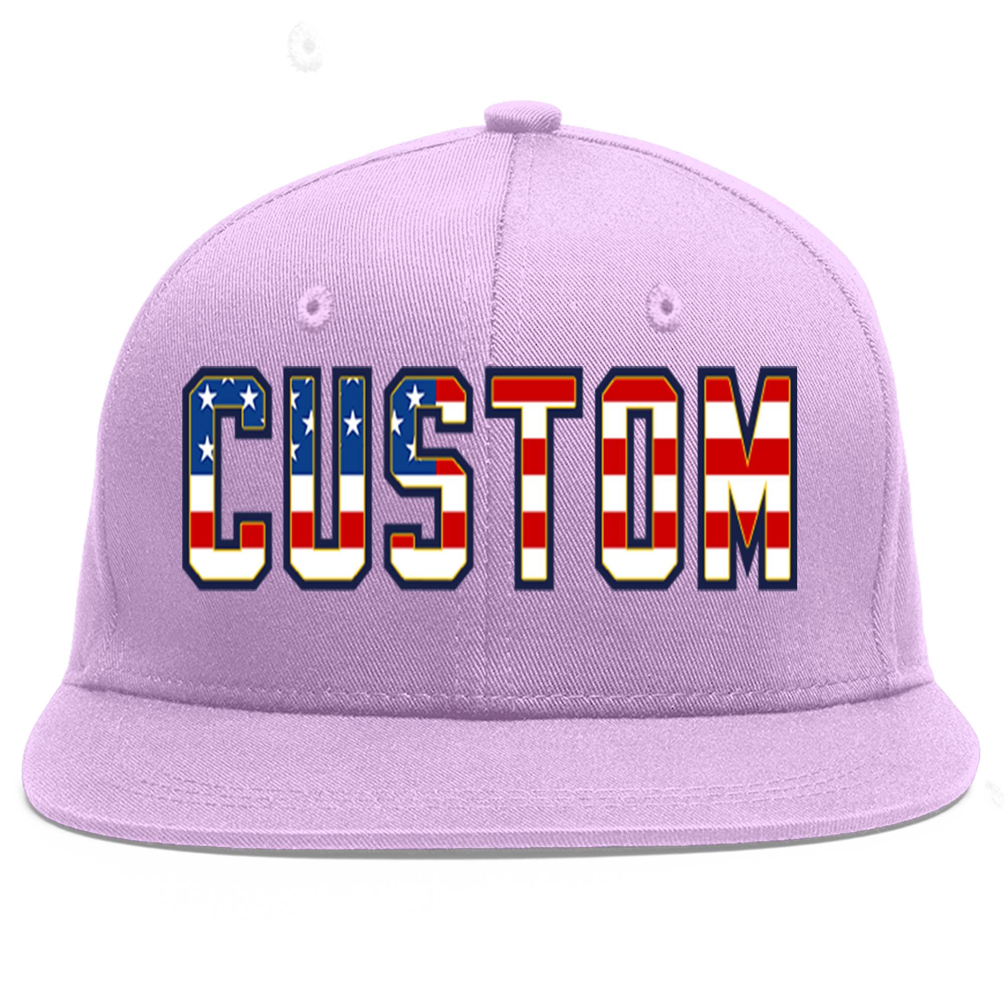 Casquette de baseball personnalisée avec drapeau américain, violet clair, vintage, or, avant-toit plat, sport