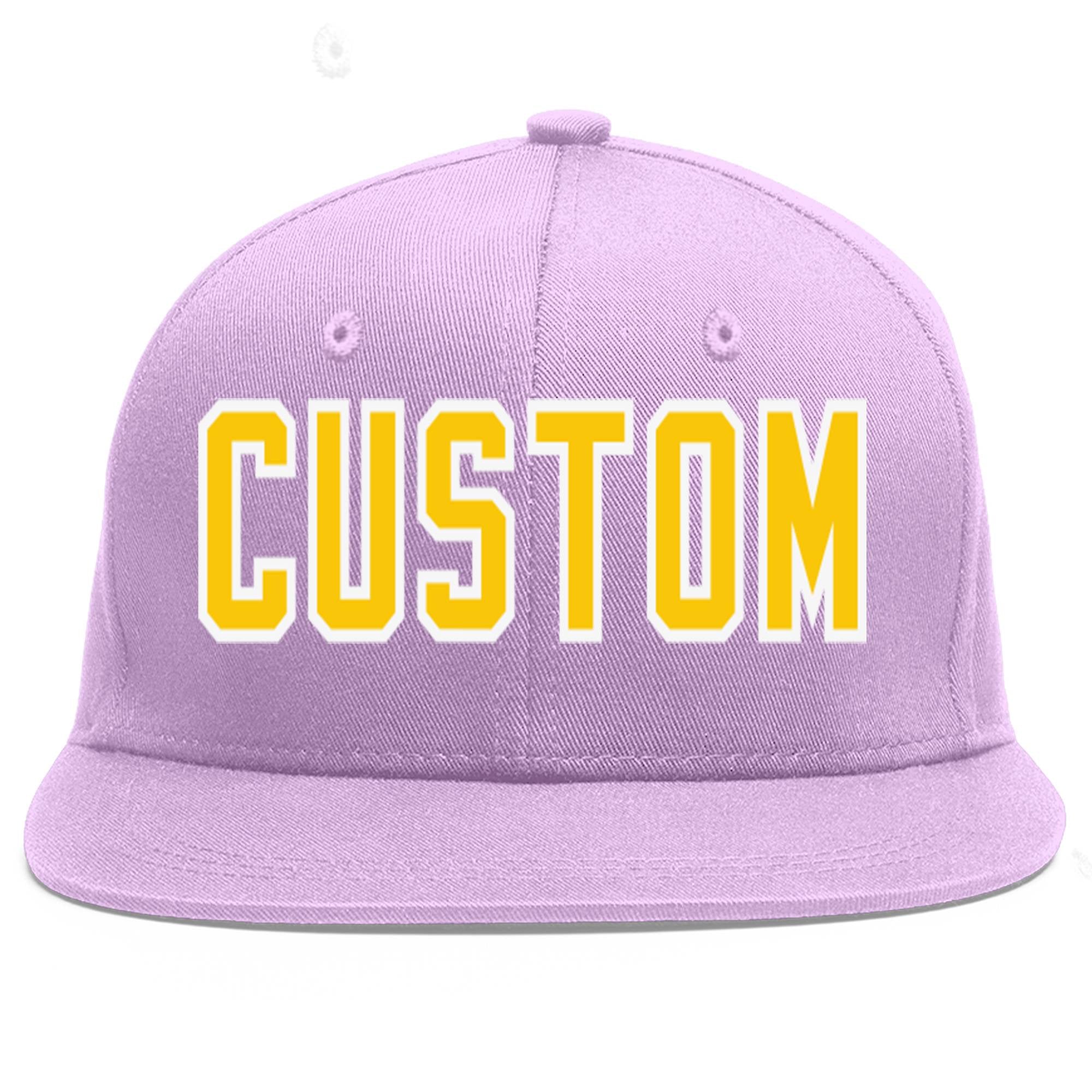 Casquette de baseball sport personnalisée violet clair or-blanc plat Eaves