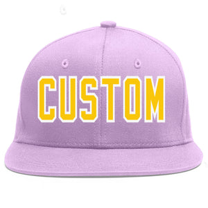 Casquette de baseball sport personnalisée violet clair or-blanc plat Eaves