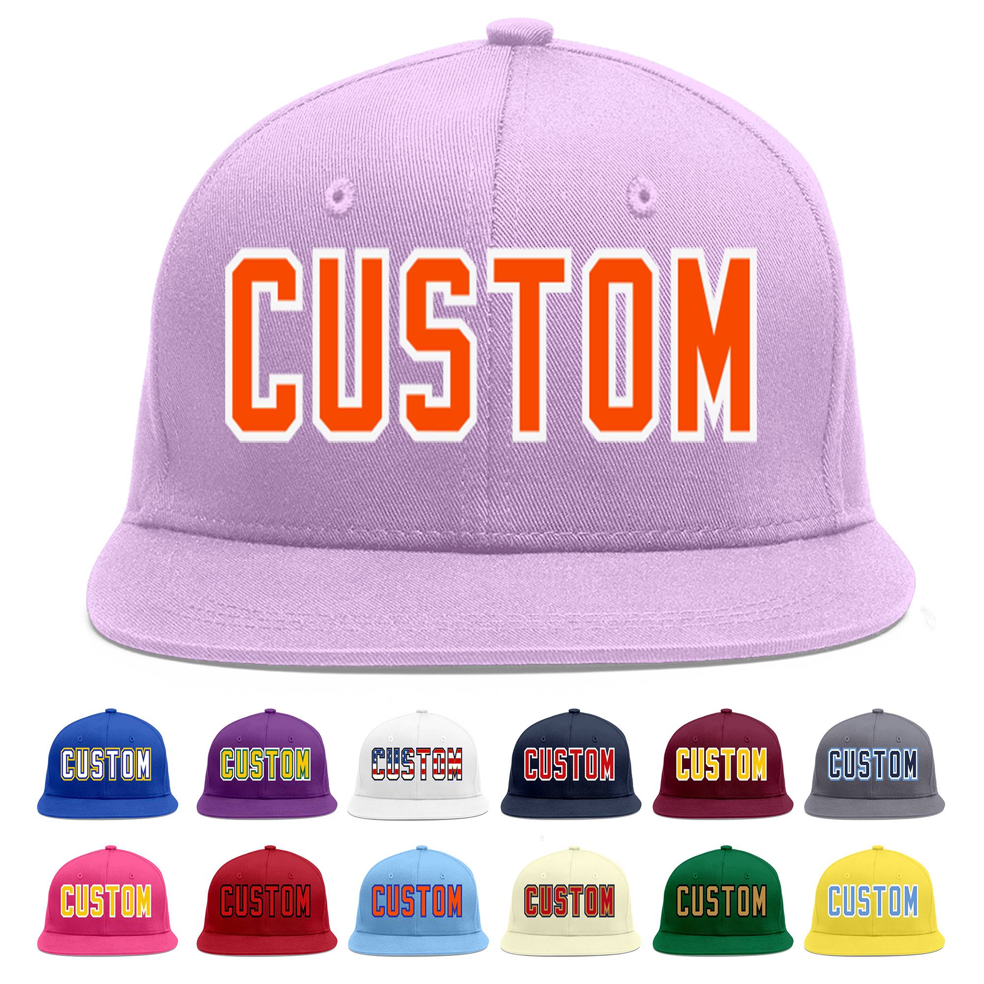 Custom Light Purple Orange-White Flat Eaves Sport Baseball Cap