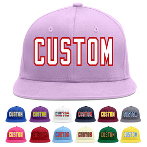 Custom Light Purple White-Red Flat Eaves Sport Baseball Cap